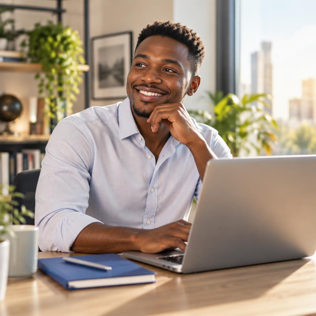 African professional working on a laptop